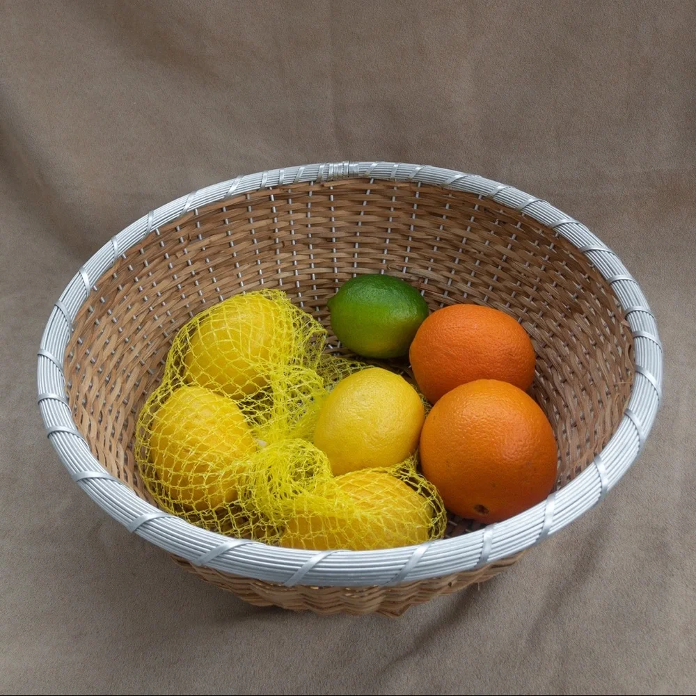 🧺 Vintage Round Basket with Silver Rim